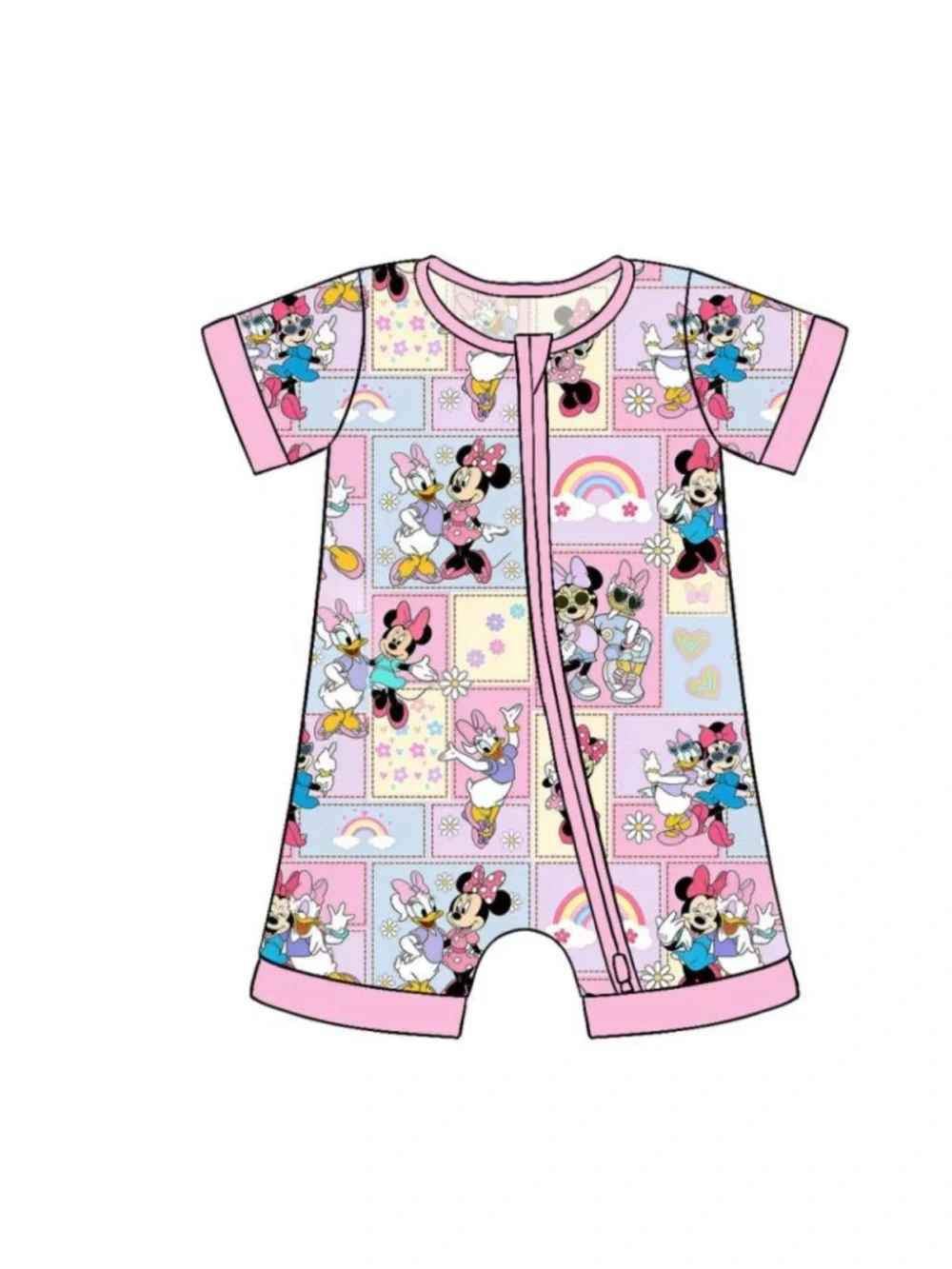 BAMBOO Pink Patchwork Minnie & Friends Short Sleeve One-Piece